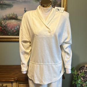 Beverly Hills Polo Club Ivory Off White Shawl Collar Dolman Shirt NEW NWT